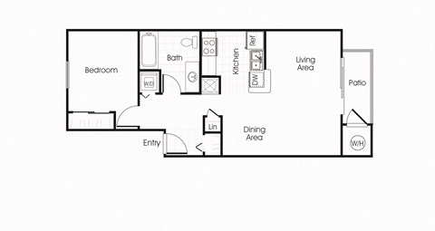 Floor plan for 1 bed, 1 bath, 681 sqft